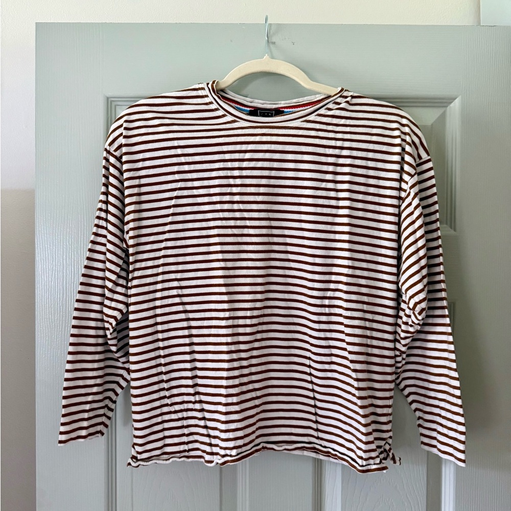 AYR Brown and White Striped Long Sleeve Tee